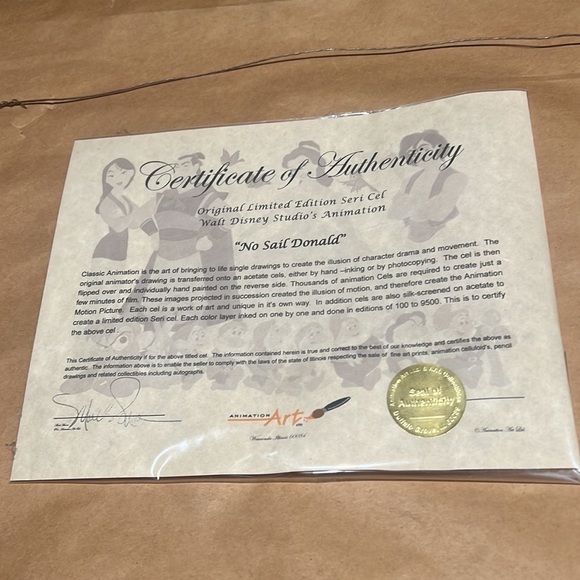 Disney Studio’s No Sail Donald Original Limited Edition Seri Cel w/Certificate - Picture 6 of 12